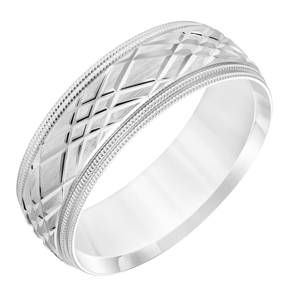 Men's 14K White Gold Diagonal Swiss Cuts Wedding Band Size 10