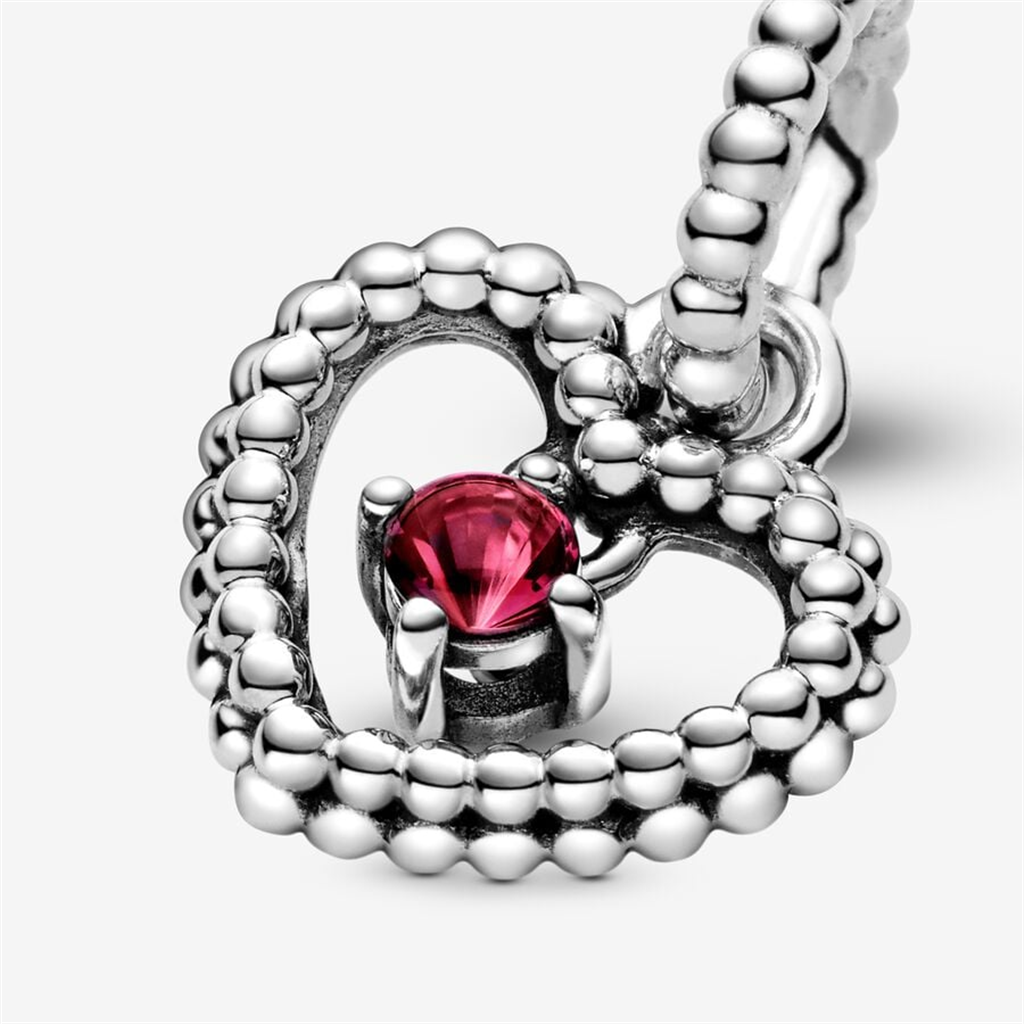 Pandora Moments July Blazing Red Beaded Heart Dangle Charm
