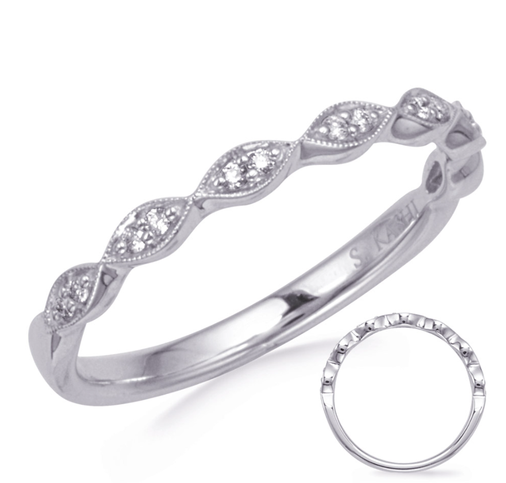 14K White Gold And 0.07 CTW Pave' Diamond Marquise Shaped Wedding Band