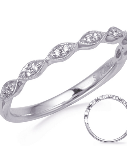 14K White Gold And 0.07 CTW Pave' Diamond Marquise Shaped Wedding Band