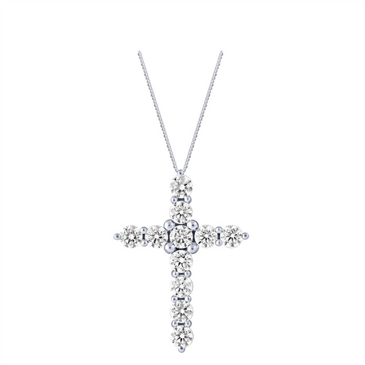 14K White Gold 0.25 CT Diamond Cross Necklace