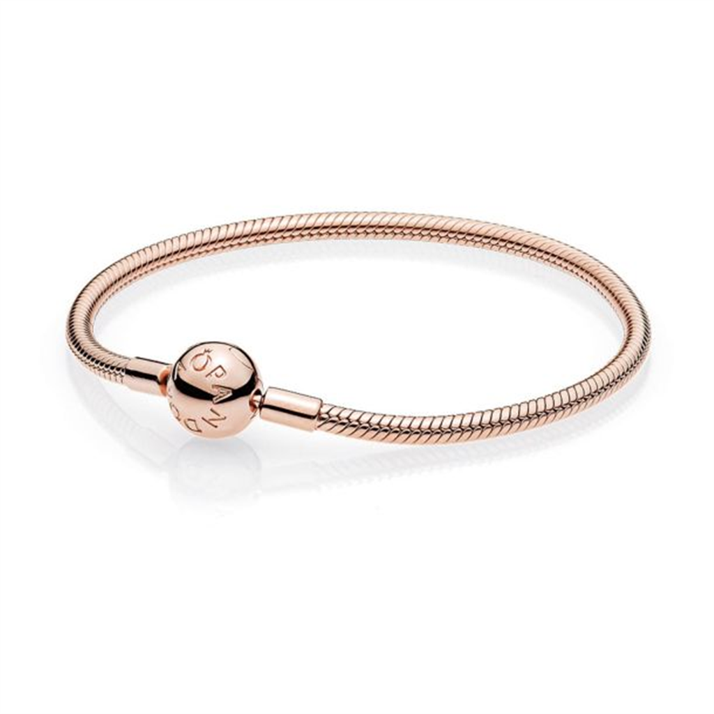 Pandora Moments Rose Smooth Round Clasp Snake Chain Charm Bracelet Size 19