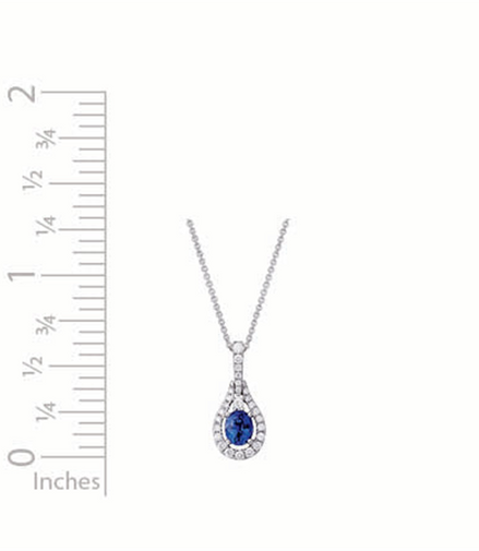 14K White Gold Daimond And Sapphire Oval Shaped Pendant Necklace