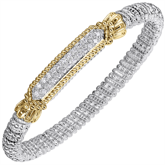 Vahan 14K Gold And Sterling Silver Diamond Bar Closed Bracelet