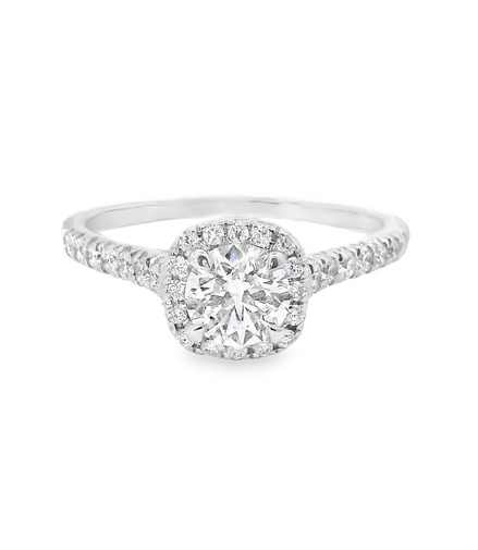 14K White Gold And 0.93 CTW Diamond Halo Engagement Ring