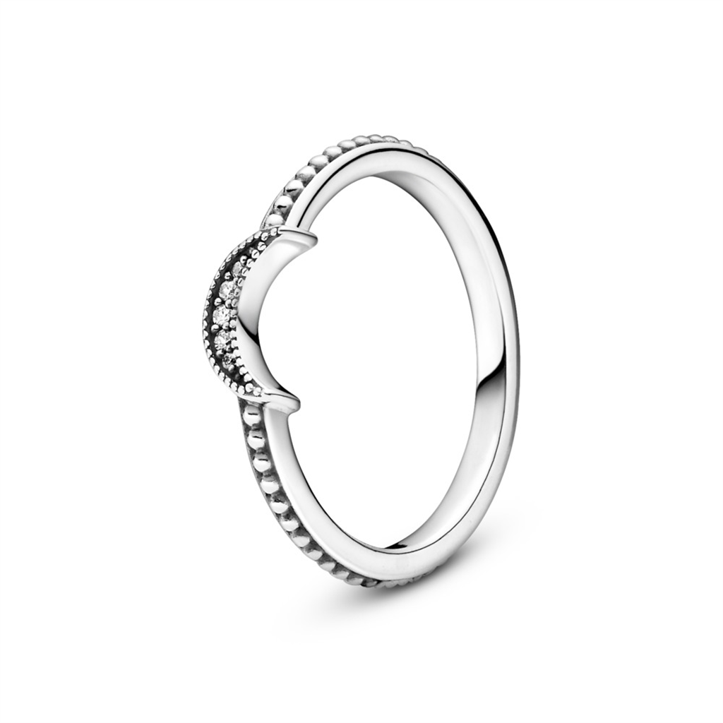 Pandora Moments Crescent Moon Beaded Ring Size 7