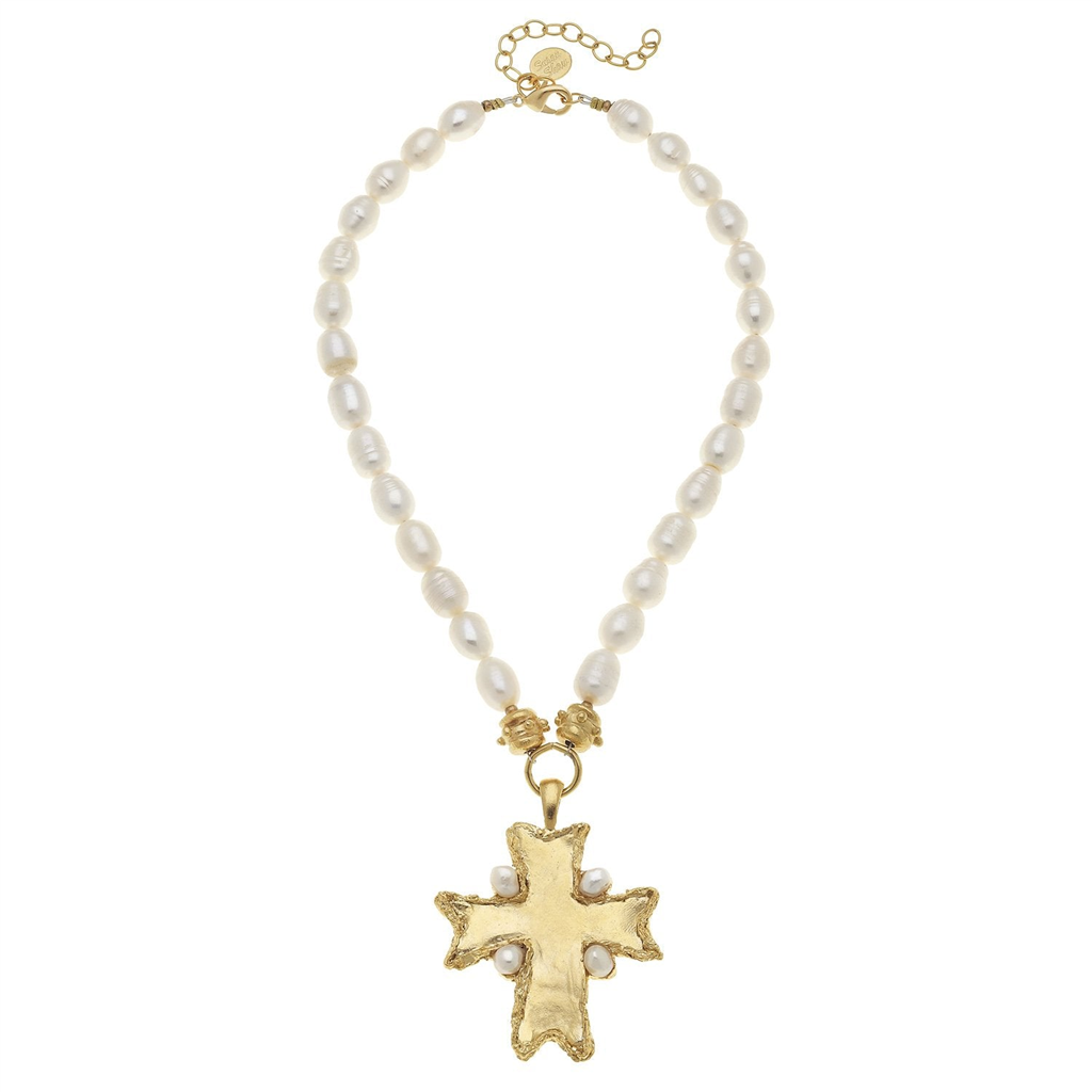 Susan Shaw Esther Cross Pearl Necklace