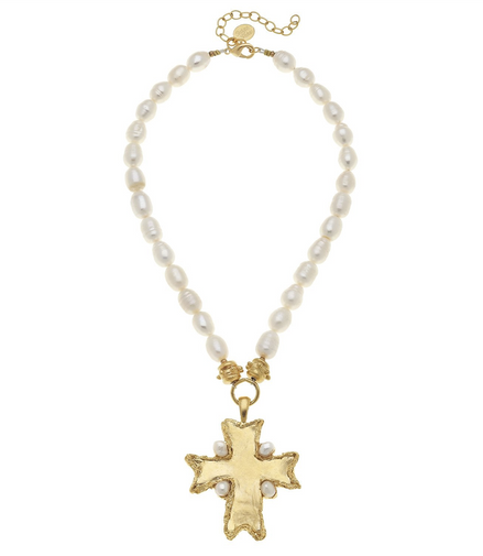 Susan Shaw Esther Cross Pearl Necklace