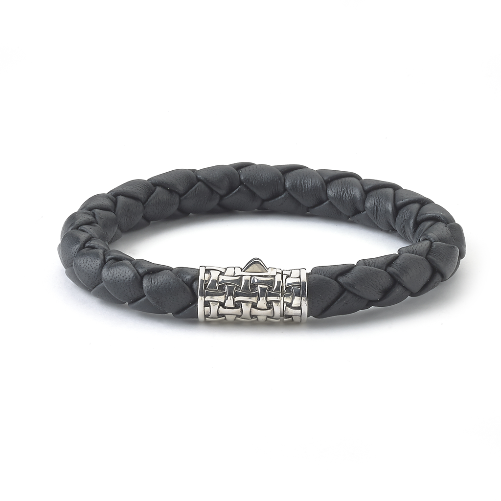 Samuel B Men's Keranjang Sterling Silver Black Leather Bracelet