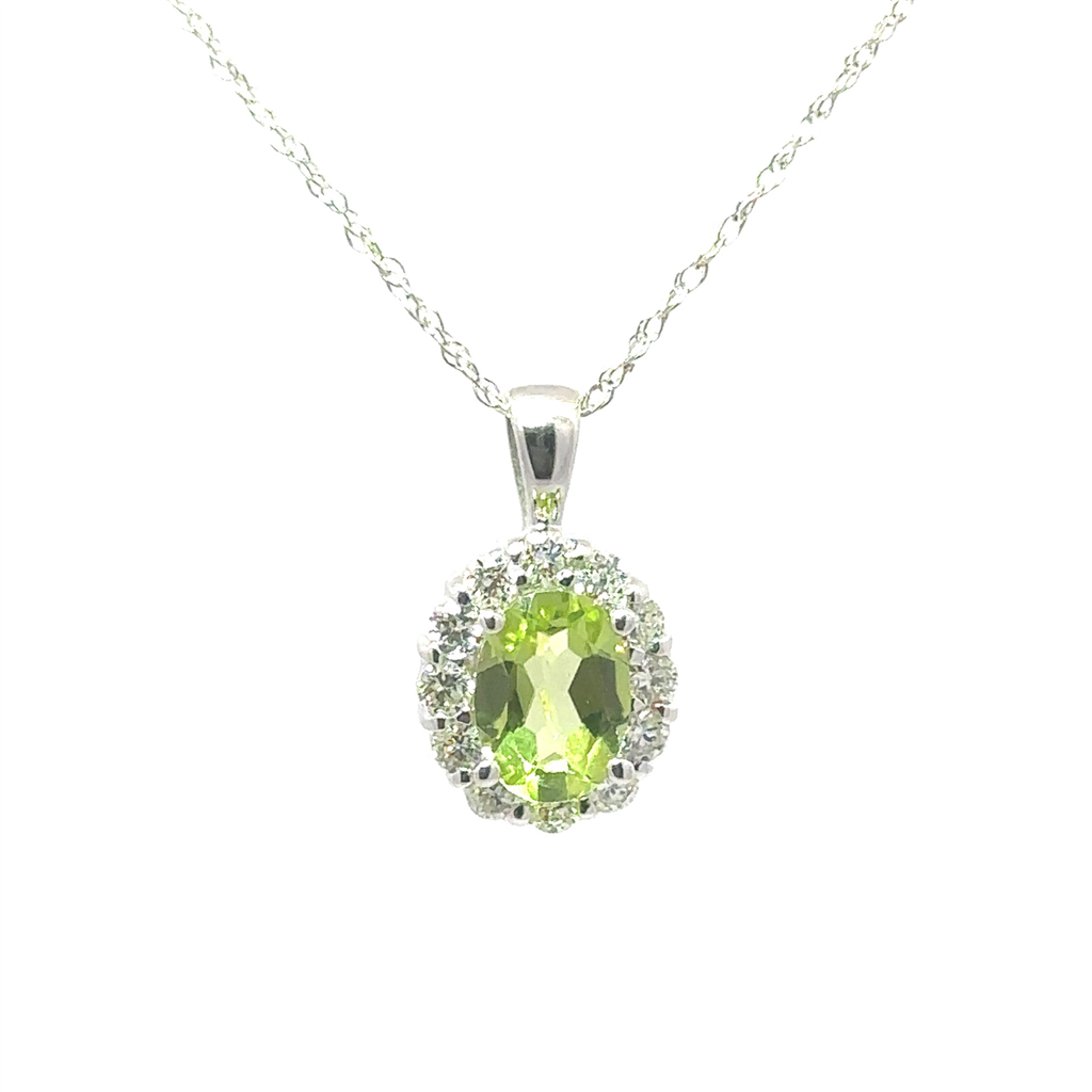 Ladies Peridot 14k White Gold Pendant Necklace