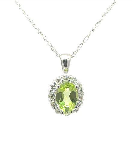 Ladies Peridot 14k White Gold Pendant Necklace