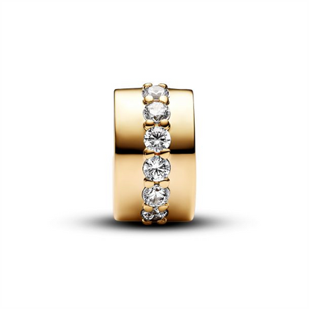 Pandora Moments Clear Sparkling Row Clip Gold-Plated Charm