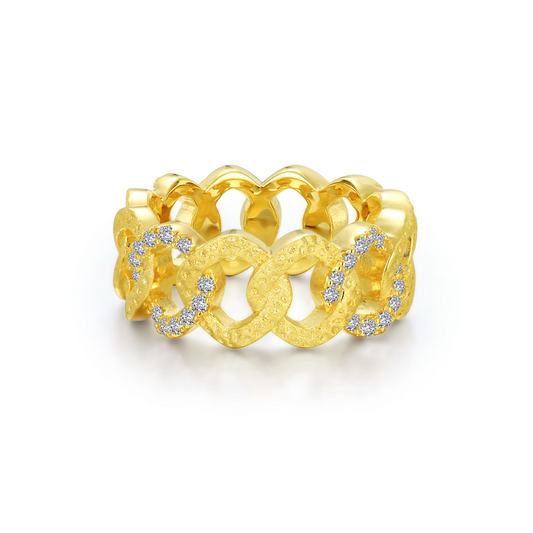 LaFonn Brushed Gold Plated Simulated Diamond Interlocking Circles Eternity Band
