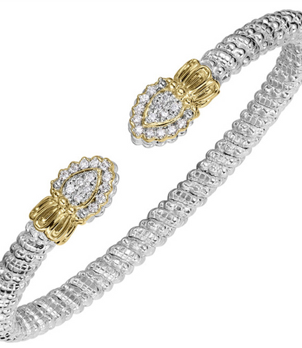 Vahan 14K Yellow Gold and Sterling Silver Diamond Pear Shaped 4mm Open Cuff Bracelet