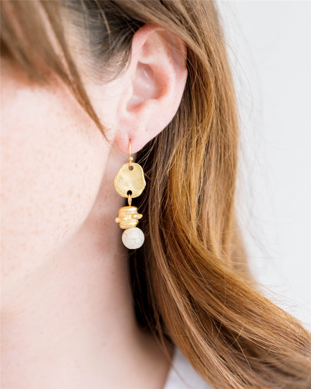 Susan Shaw Triple Gold Plated And White Turquoise Bentley Dangle Earrings