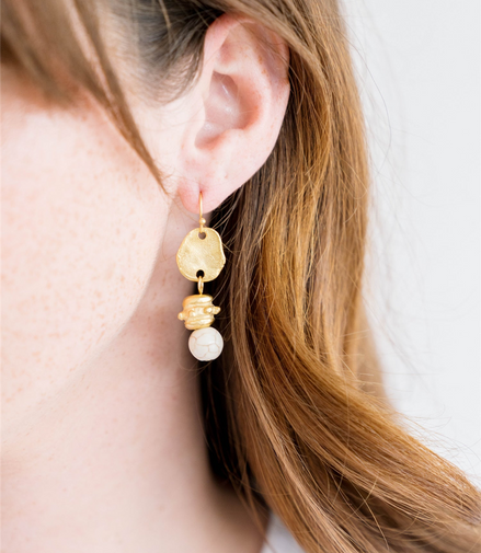 Susan Shaw Triple Gold Plated And White Turquoise Bentley Dangle Earrings