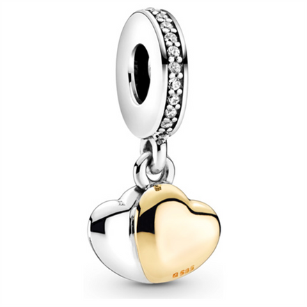 Two-Tone Double Heart Dangle Charm