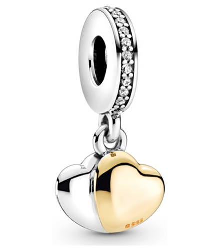 Two-Tone Double Heart Dangle Charm