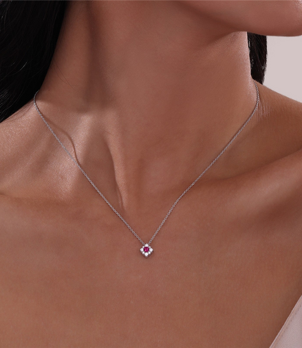 Lafonn 0.43 CTW Simulated Diamond And Ruby Halo Necklace