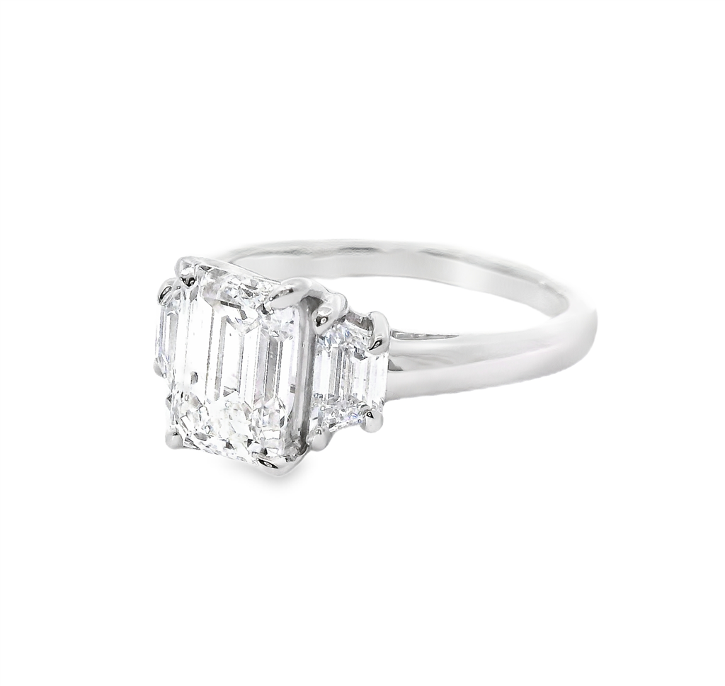 Revelation Platinum 2.70 CTW Lab Grown Diamond Emerald Cut 3 Stone Engagment Ring