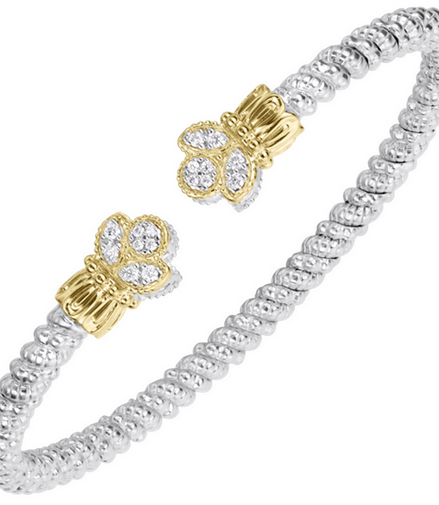 Vahan 14K Gold And Sterling Silver 3mm Diamond Open Cuff Bracelet
