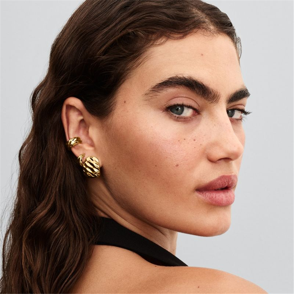 Pandora Essence 14K Gold Plated Rippled Open Hoop Earrings