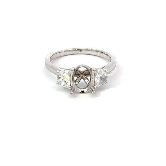 14K White Gold Diamond 3 Stone Semi-Mount Engagement Ring