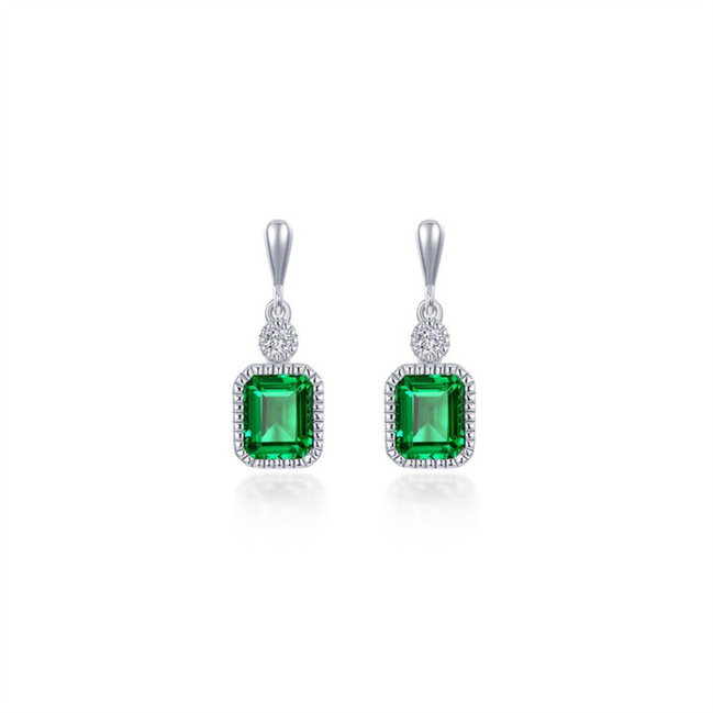 Lafonn 1.82 CTW Simulated Diamond and Emerald May Birthstone Dangle Earrings