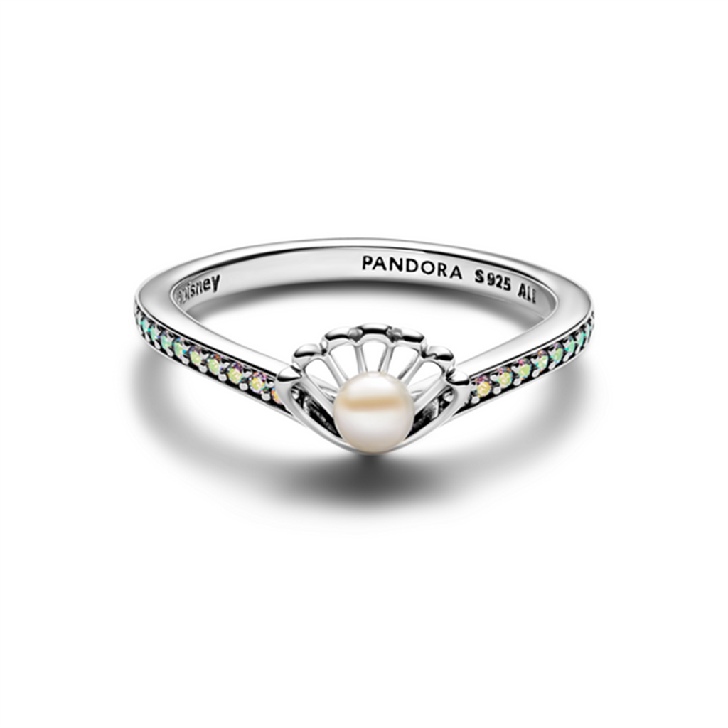 Pandora Disney Princess Ariel Shell Treated Freshwater Cultured Pearl Ring Size 7.5