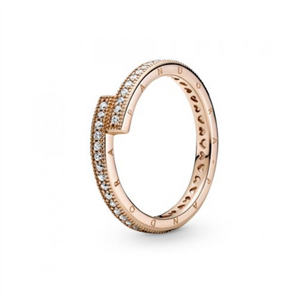 Pandora Signature Rose Sparkling Overlapping Ring Size 6