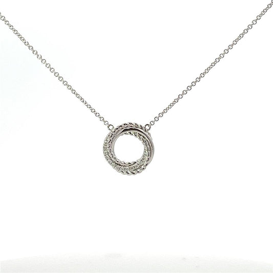 Ladies 14K White Gold and Diamond Intertwined Circle Necklace