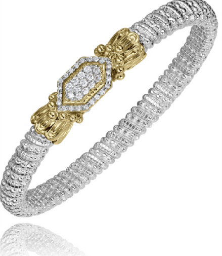 Vahan 14K Gold and Sterling Silver Diamond 4mm Closed Bar Bracelet