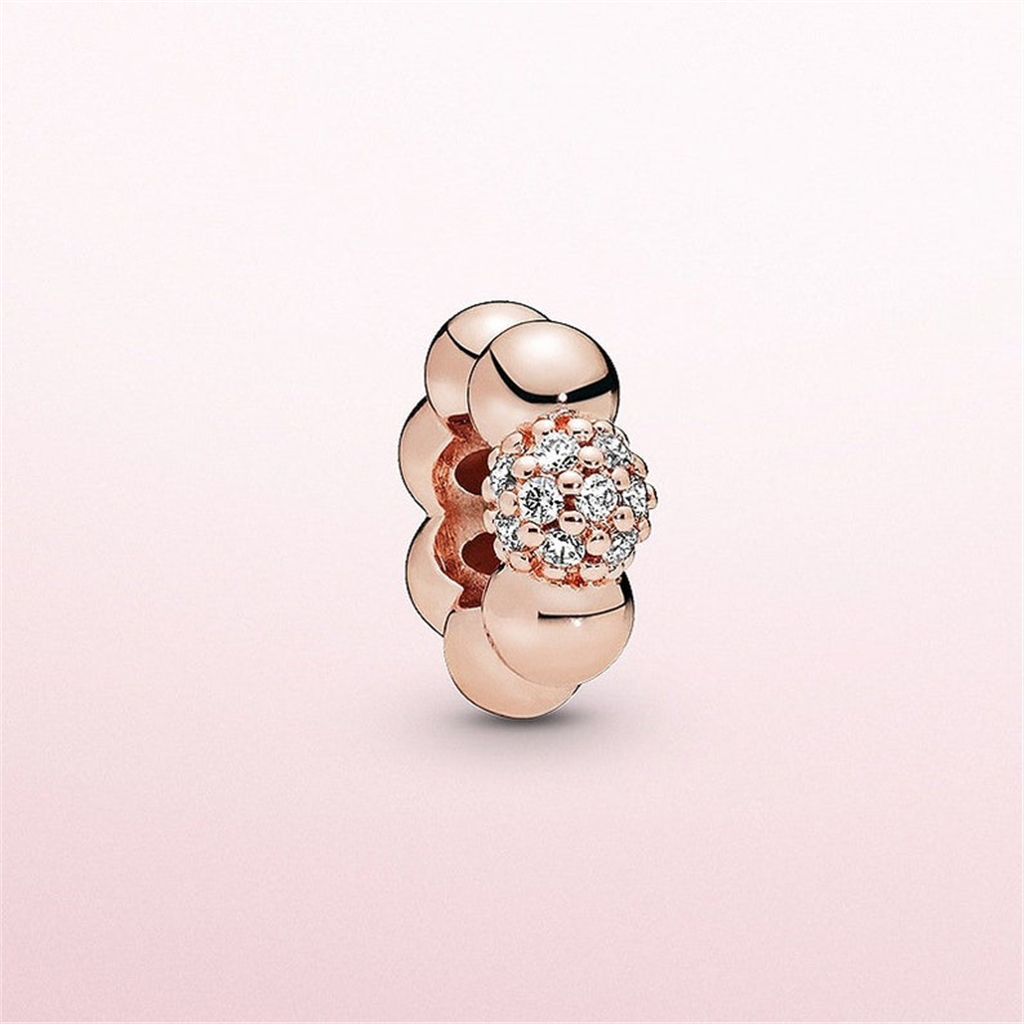 Pandora Moments Rose Gold Polished And Pave' Bead Spacer Charm