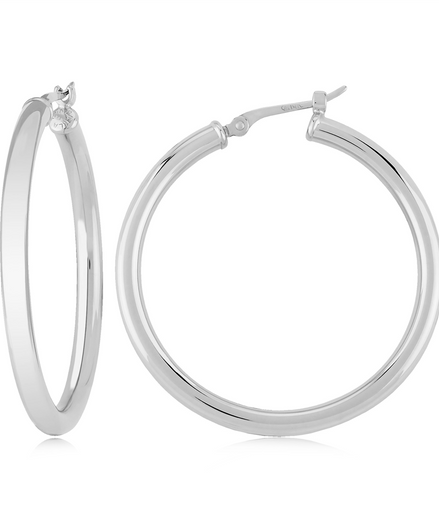 Carla Ladies 14K White Gold Tube Hoop Earrings