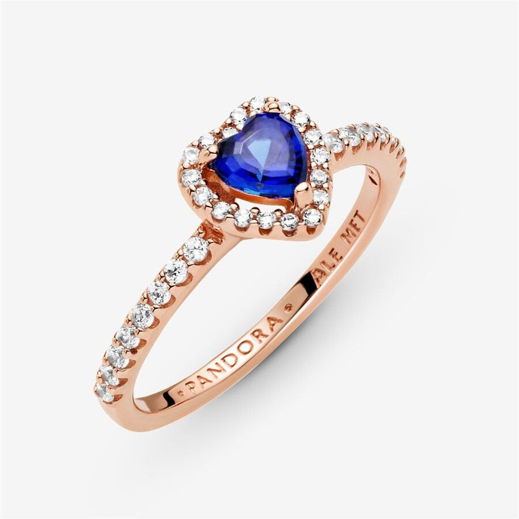 Pandora Timeless Sparkling Blue Elevated Heart Ring Size 5