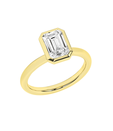 Revelation 14K Yellow Gold Bezeled Emerald Cut Lab Grown Diamond Engagement Ring