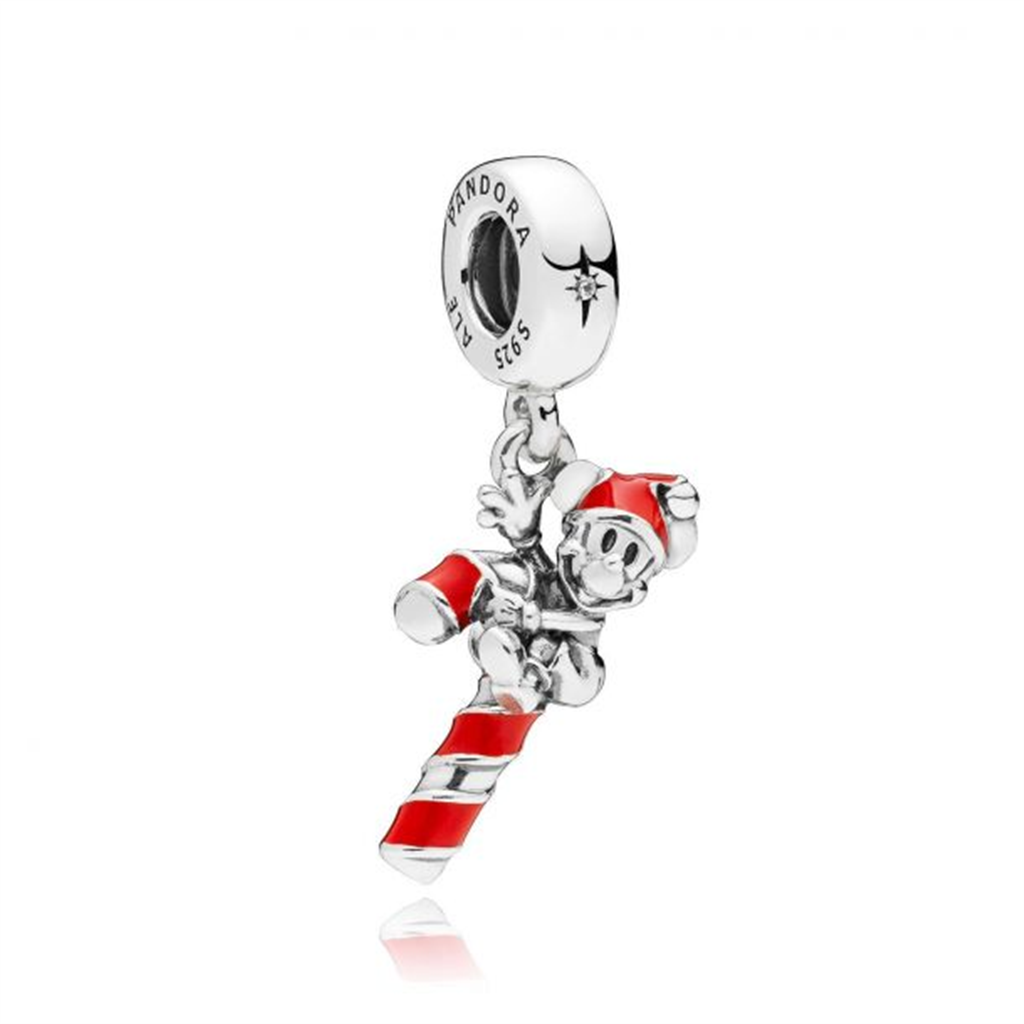 Pandora - Disney, Santa Mickey’s Candy Cane Dangle Charm