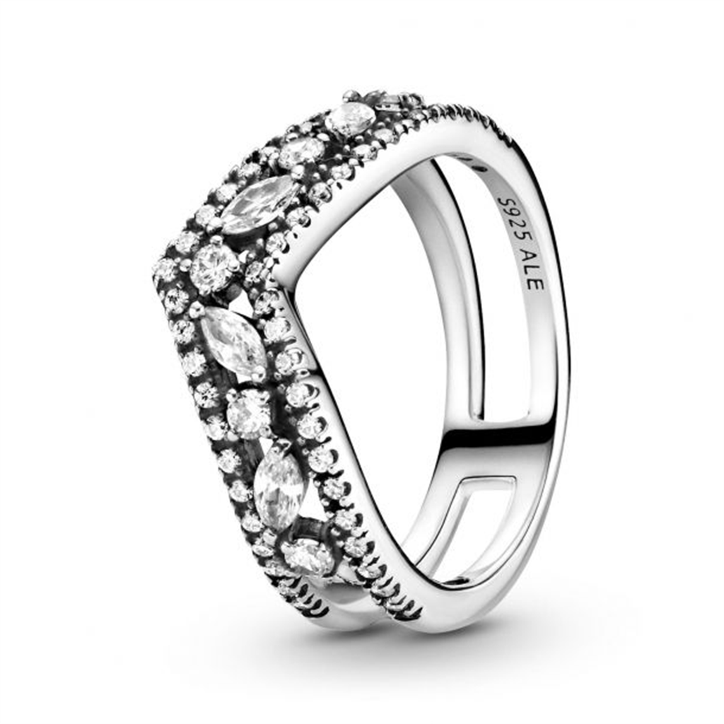 Pandora Timeless Sparkling Marquise Double Wishbone Ring Size 6