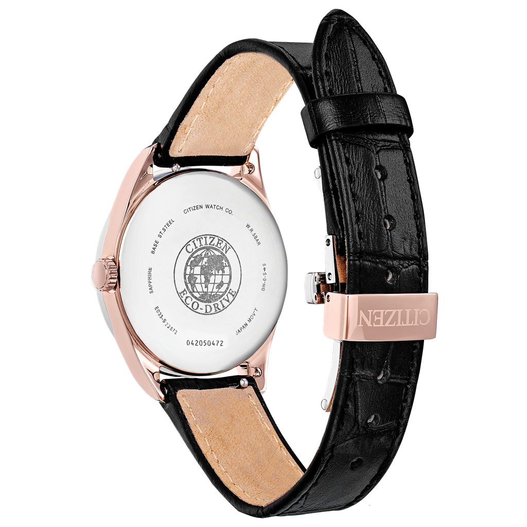 Ladies' Citizen Eco-Drive Arezzo Diamond Black Leather Strap Watch