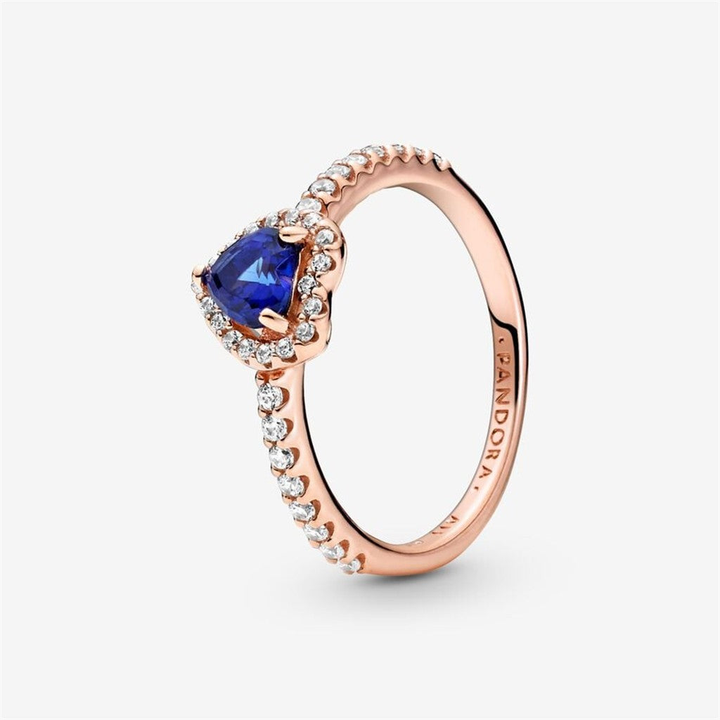 Pandora Timeless Sparkling Blue Elevated Heart Ring Size 5