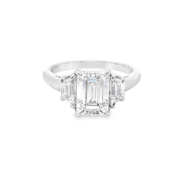Revelation Platinum 2.70 CTW Lab Grown Diamond Emerald Cut 3 Stone Engagment Ring