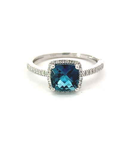 0.14 Ctw Diamond & 1.70 Ctw London Blue Topaz Ring