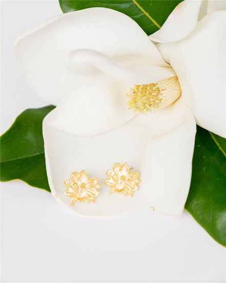 Susan Shaw Triple Gold Plated Magnolia Stud Earrings