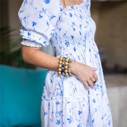 Susan Shaw Triple Gold Plated and Blue & White Lapis Gold Bracelet