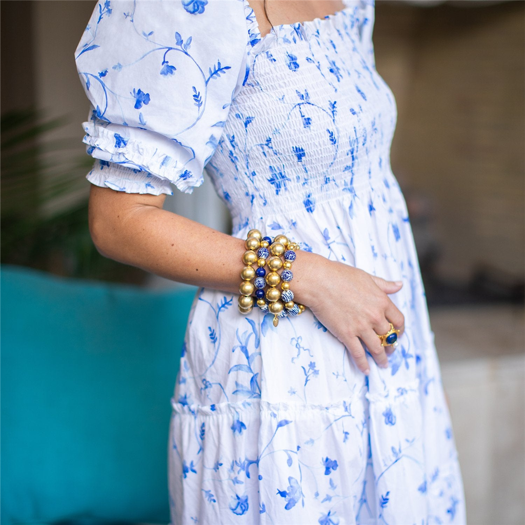 Susan Shaw Triple Gold Plated and Blue & White Lapis Gold Bracelet