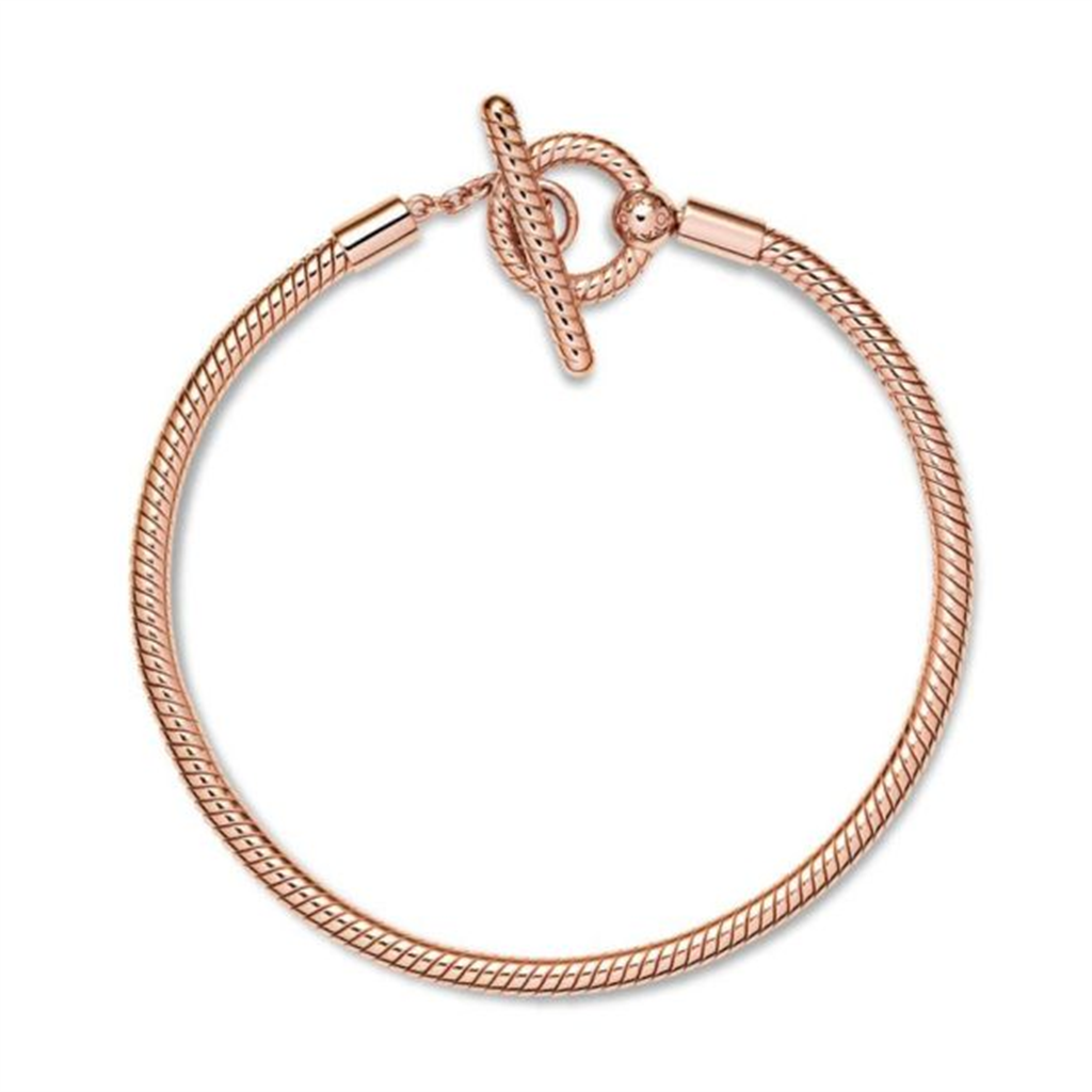 Pandora Moments Rose T-Bar Snake Chain Charm Bracelet Size 17