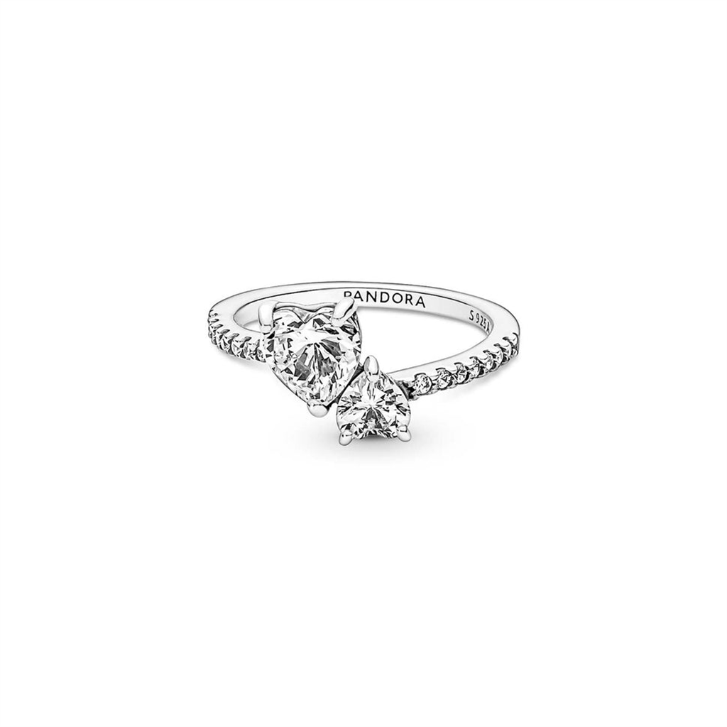 Pandora Timeless Double Heart Sparkling Ring Size 6