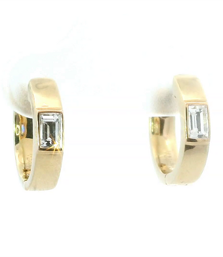 14K Yellow Gold And Diamond Hoop Earrings