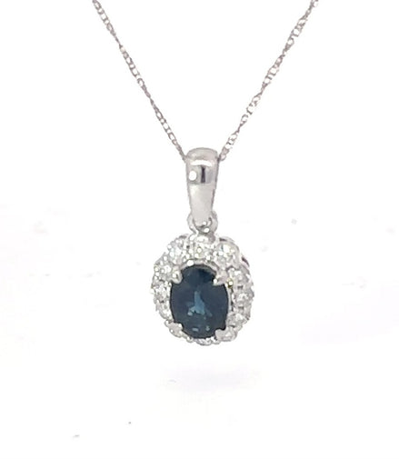14K White Gold Sapphire and Diamond Pendant Necklace