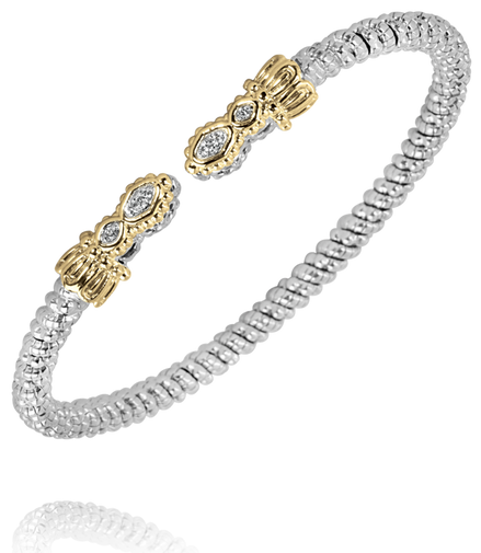 Vahan 14K Gold and Sterling Silver 3mm Diamond Open Cuff Bracelet